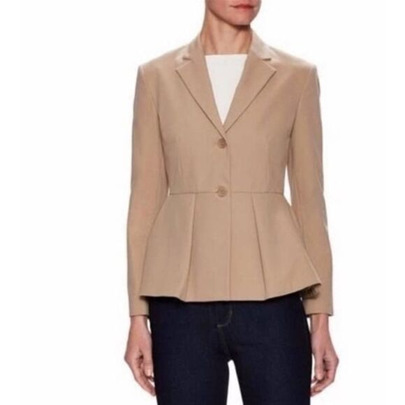 Women's Theory Braneve Approach Peplum Blazer Tan Size 8 Two Buttons Career Work - Picture 1 of 10